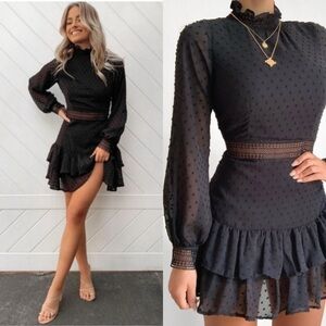 NWT Showpo Are You Gonna Kiss Me Black Swiss Dot Mini Dress Size 8